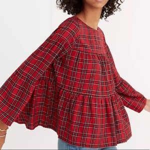 Madewell Plaid Tiered Button Back Top